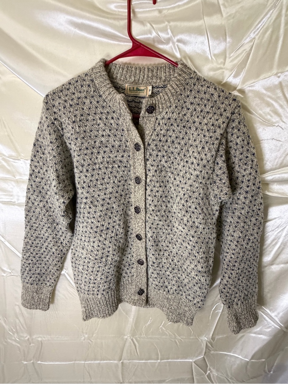 Vintage LL Bean Cardigan Womens M Birdseye Nordic Wool Feel Snowflake Buttons